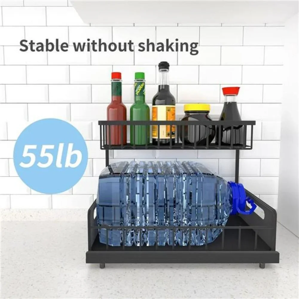 Under Sink Organizers and Storage with Sliding Storage Drawer, 2-Tier  Black